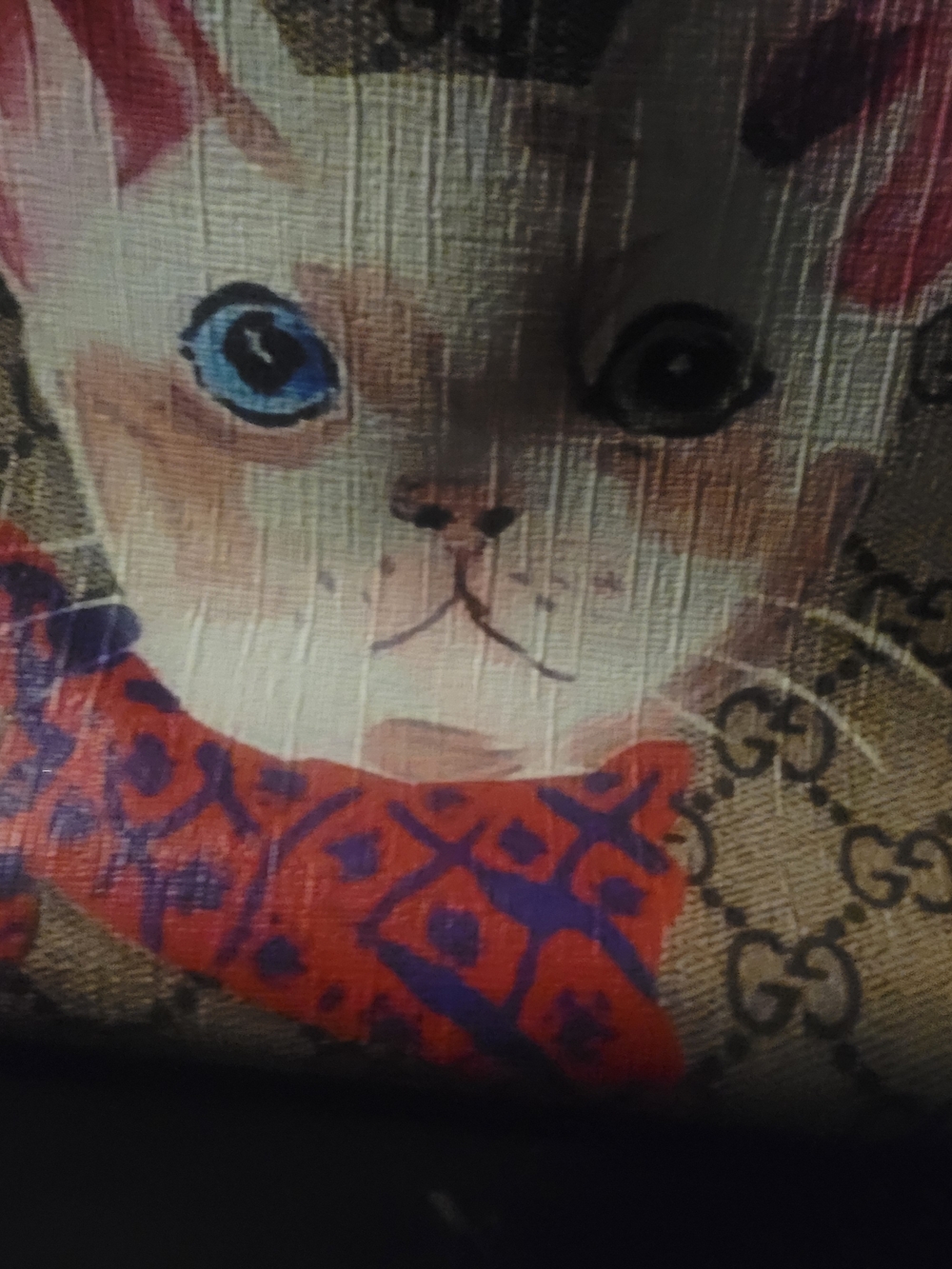 Gucci Cat Print Bag with Blue Eye and Red/Purple Scarf Gg Childrens Tote
